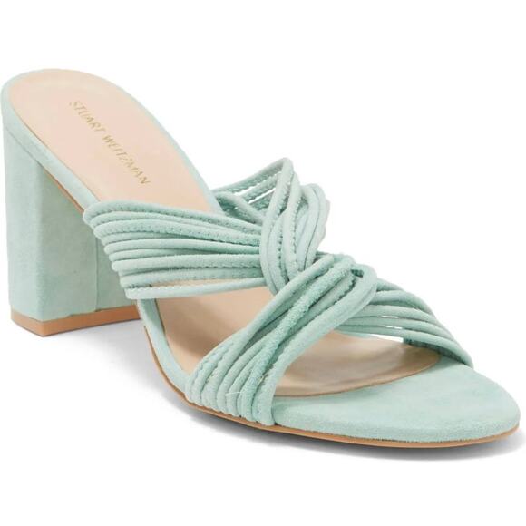Stuart Weitzman Womens 8.5 Twist Block 75 Slide Suede Heels Eucalyptus Green - Picture 1 of 12